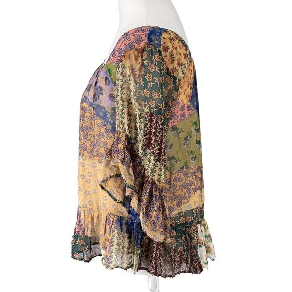 Anthropologie Floreat Patchwork Floral Peasant Blouse Sz XXSP EUC Gorgeous Boho - Picture 4 of 12